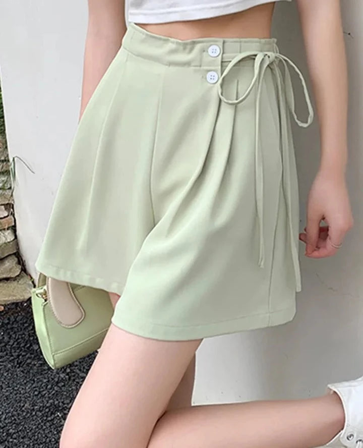 Women's Cotton High Waist Button Fly Casual Plain Pattern Shorts