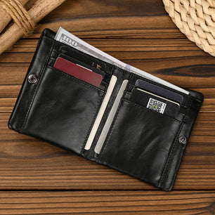 Men's Genuine Leather Solid Pattern Card Holder Trendy Wallets