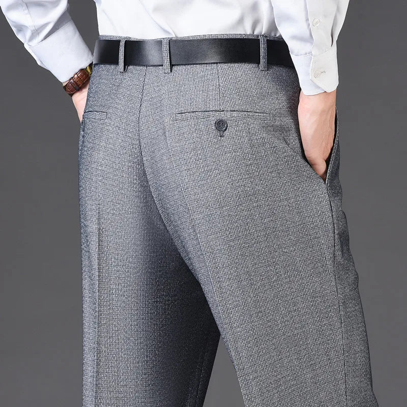 Men's Rayon High Waist Zipper Fly Closure Solid Formal Pants