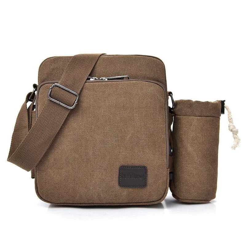 Men's Canvas Zipper Closure Solid Pattern Crossbody Shoulder Bag