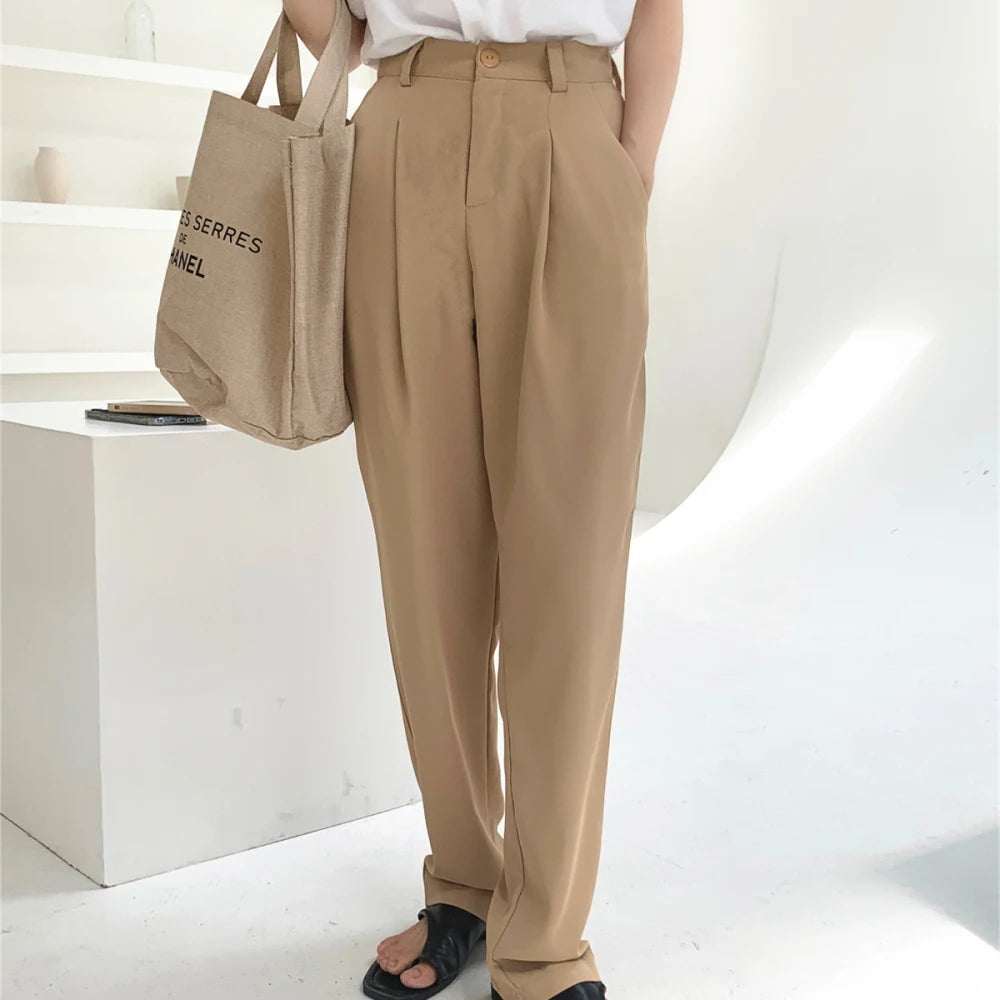 Women's Cotton High Waist Elastic Closure Casual Wear Trousers