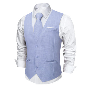 Men's Cotton V-Neck Sleeveless Plain Single Breasted Formal Vests