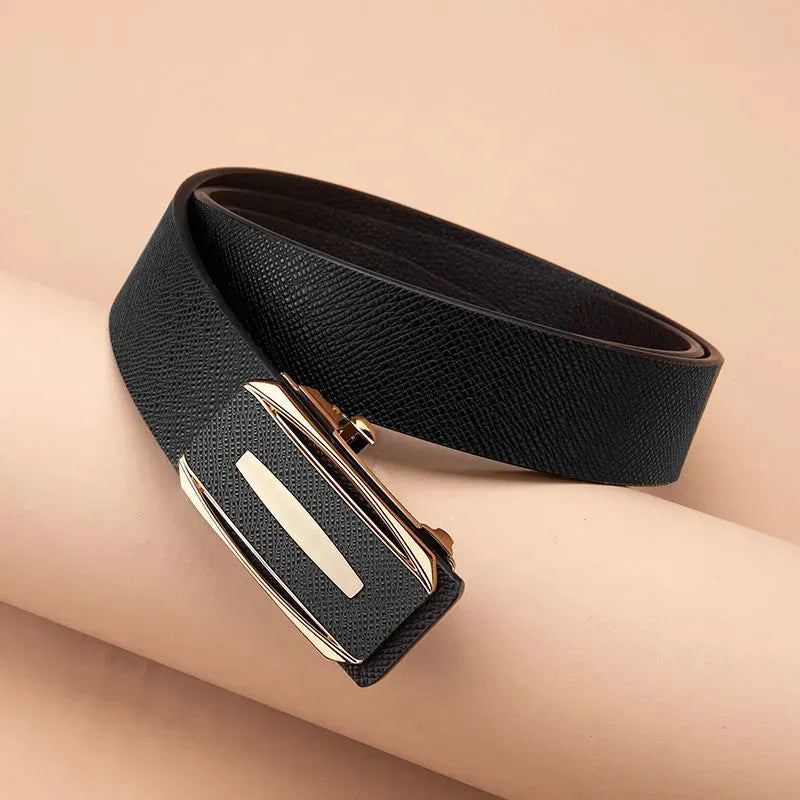 Men's Split Leather Automatic Buckle Plain Pattern Casual Belts