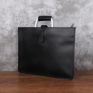 Men's Genuine Leather Zipper Closure Solid Pattern Shoulder Bag