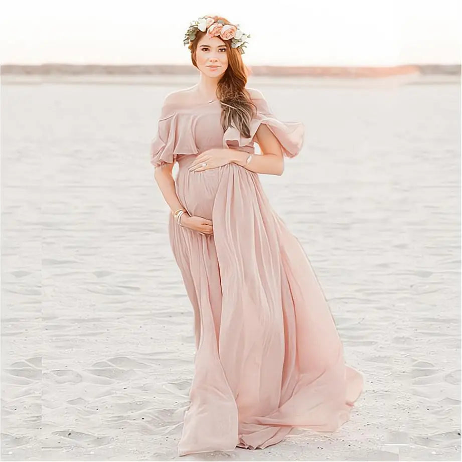 Women's Polyester V-Neck Short Sleeves Pleated Maternity Dress