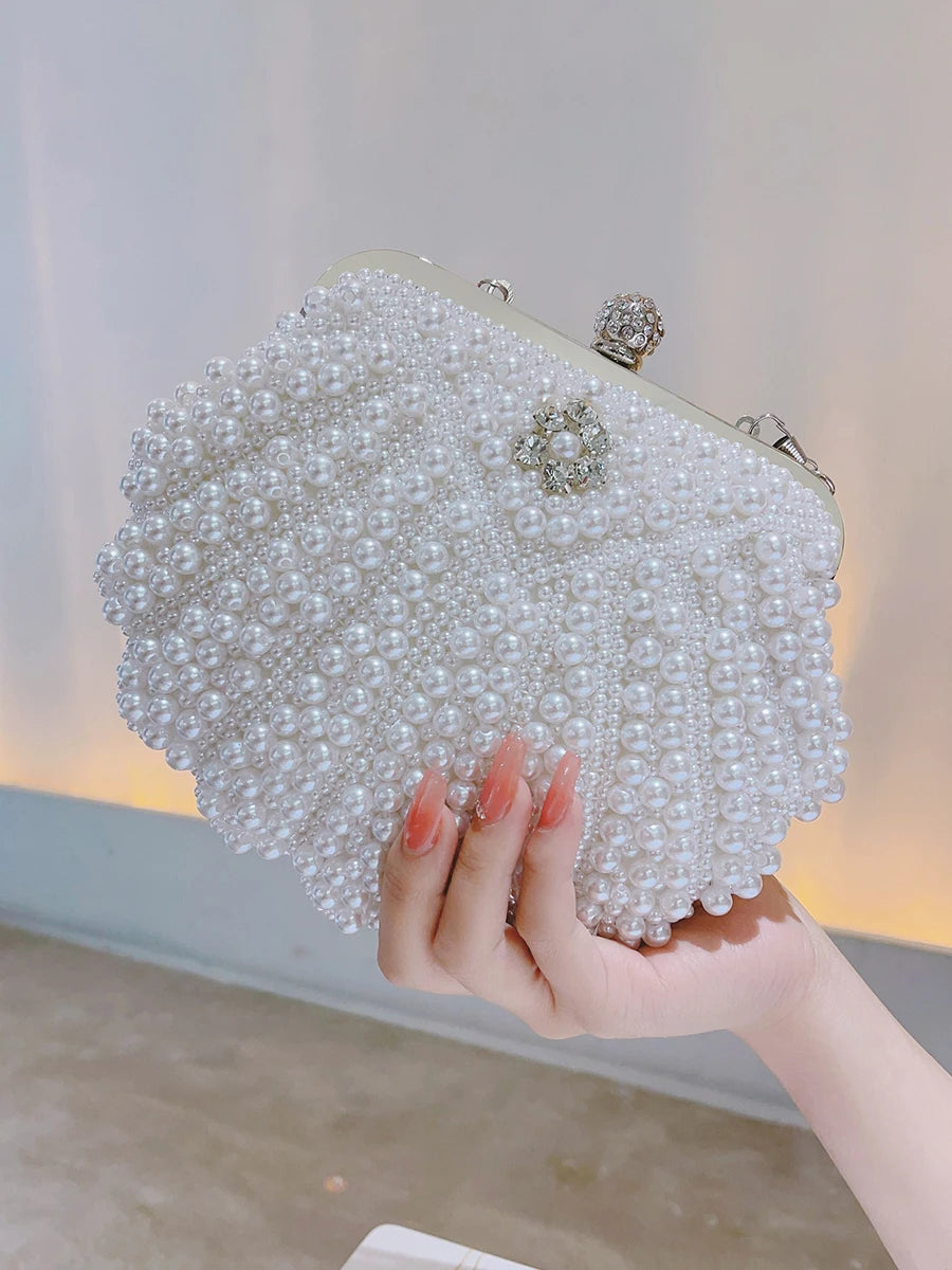 Women's Metallic Pearl Pattern Classic Bridal Wedding Clutch