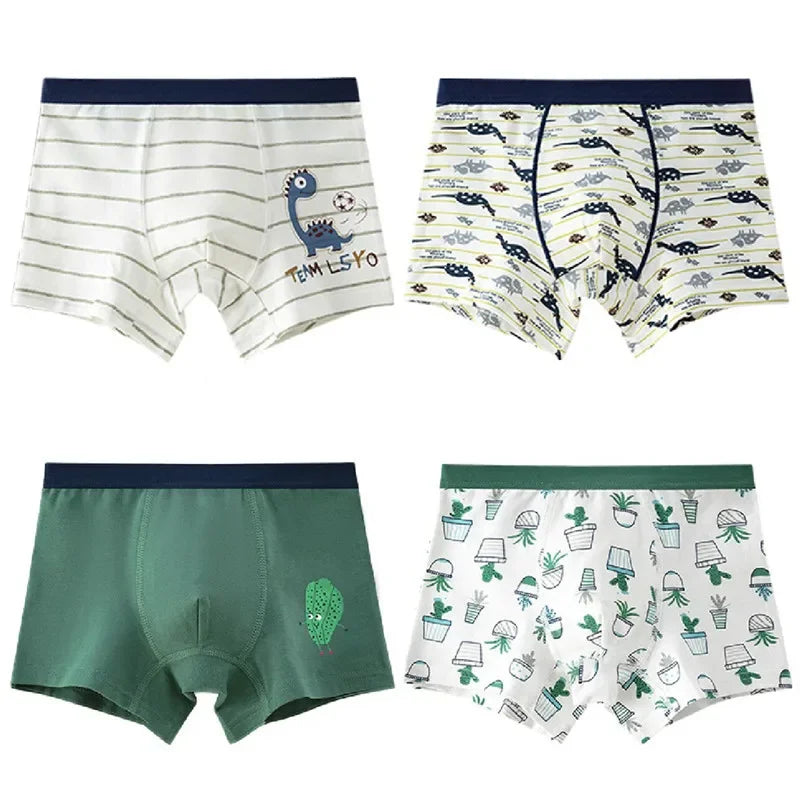 Kid's Boys 4Pcs Cotton Quick-Dry Printed Pattern Underwear Shorts