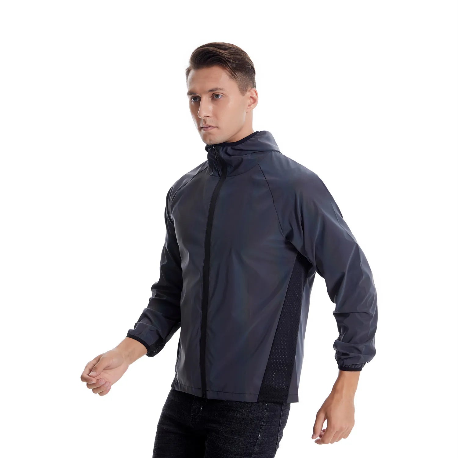 Men's Polyester Full Sleeve Solid Pattern Hooded Workout Jacket