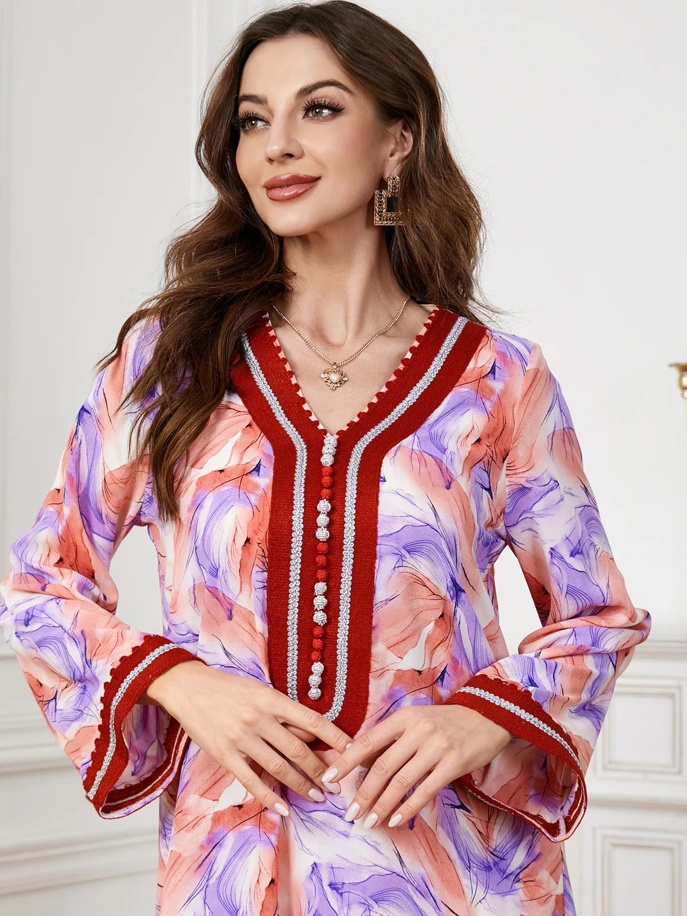 Women's Arabian Polyester Full Sleeves Printed Pattern Dress