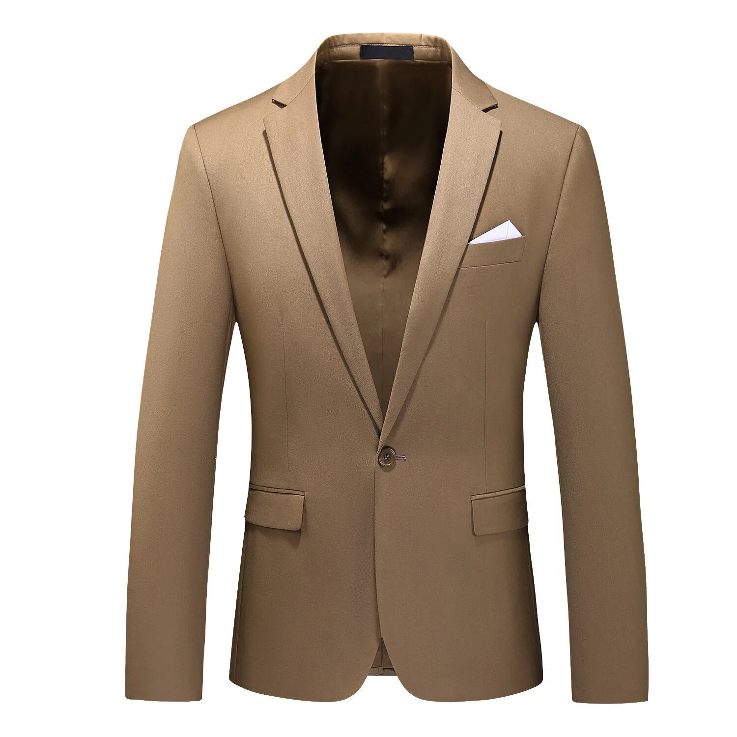 Men's Polyester Notched Collar Long Sleeve Single Button Blazers