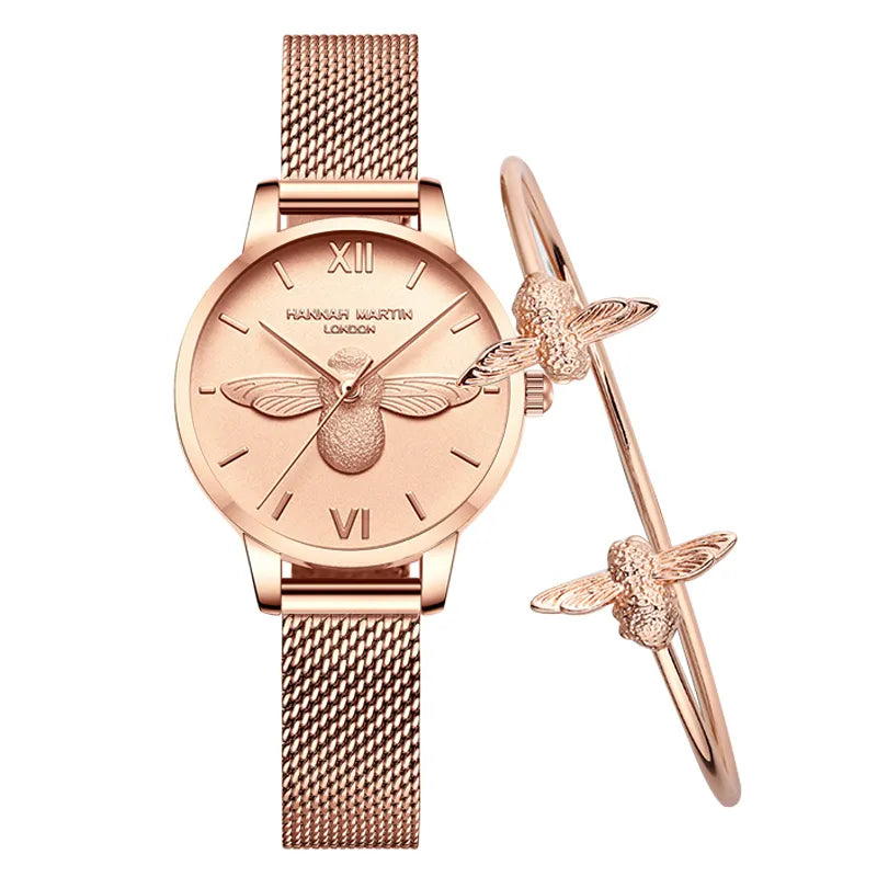 Women's Alloy Case Folding Clasp Luxury Round Watch With Bracelet