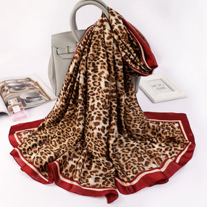 Women's Silk Neck Wrap Leopard Pattern Trendy Beach Scarves