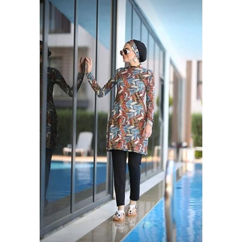 Women's Arabian Nylon Long Sleeves Modest Bathing Swimming Suit