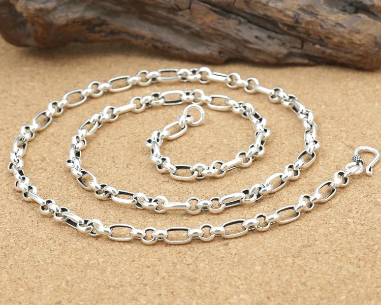 Men's 100% 925 Sterling Silver Link Chain Geometric Necklace