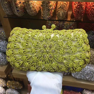 Women's Metallic Hasp Closure Rhinestone Luxury Wedding Clutch