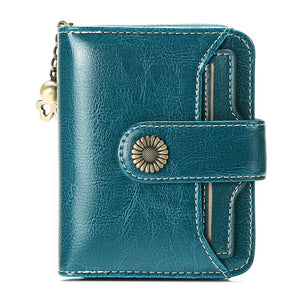 Women's Genuine Leather Zipper Hasp Closure Card Holder Wallet