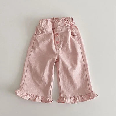 Kid's Cotton Elastic Waist Closure Solid Pattern Casual Trousers