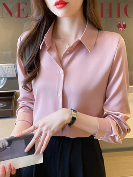 Women's Acetate Turn-Down Collar Long Sleeve Casual Wear Blouse