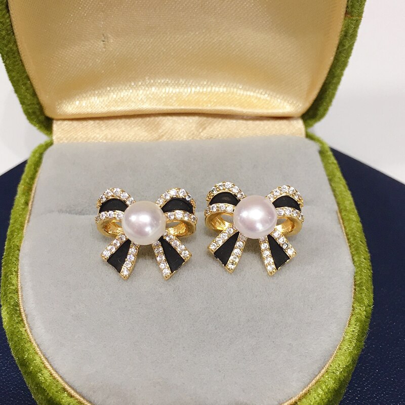 Women's 14K Gold Filled Freshwater Pearl Bowknot Stud Earrings