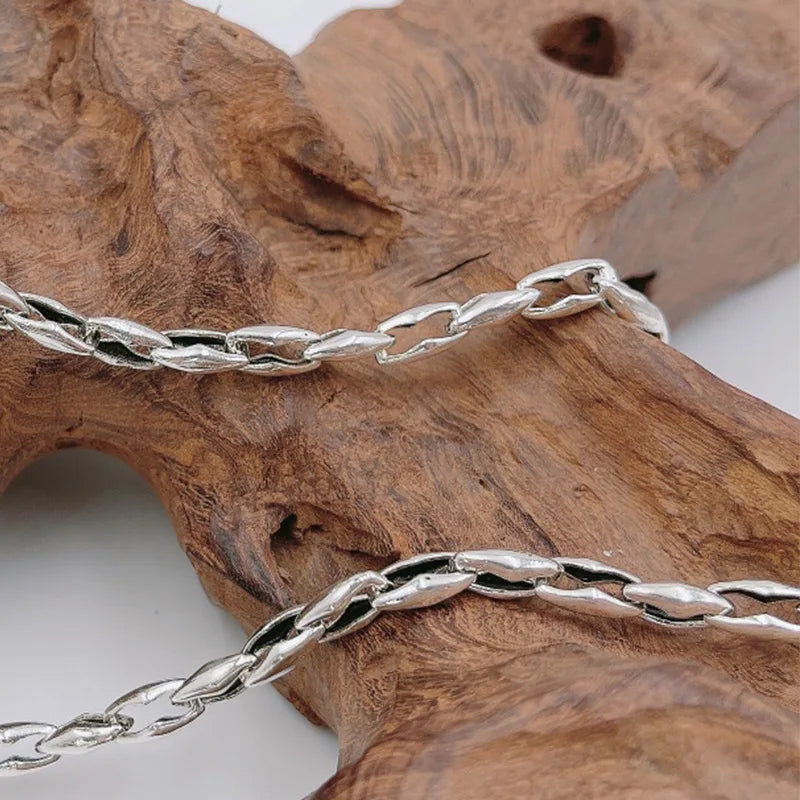 Men's 925 Sterling Silver Link Chain Geometric Pattern Necklace