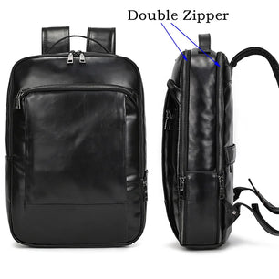 Men's Genuine Leather Zipper Closure Solid Laptop Backpack