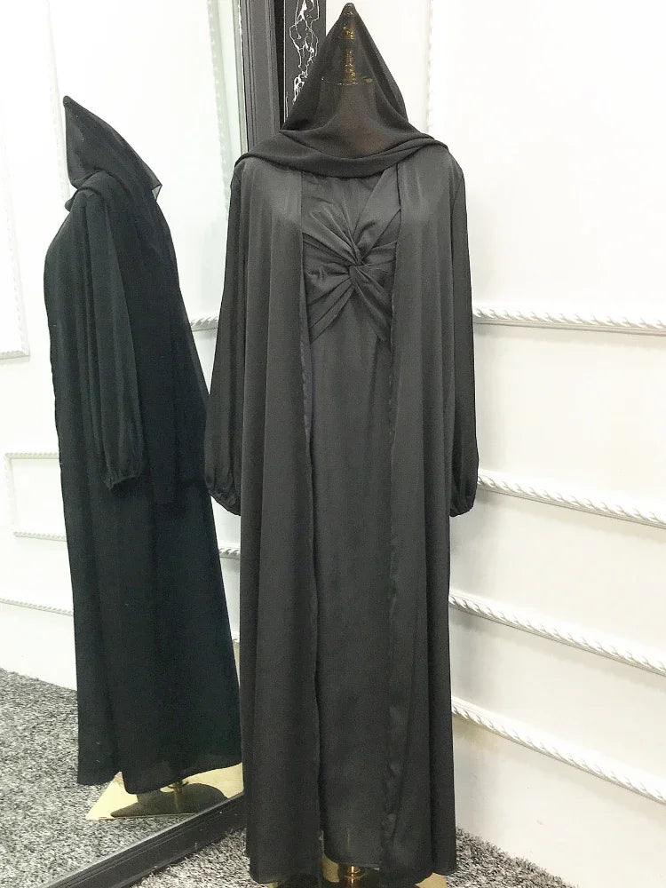 Women's Arabian Silk Full Sleeves Solid Pattern Casual Abaya