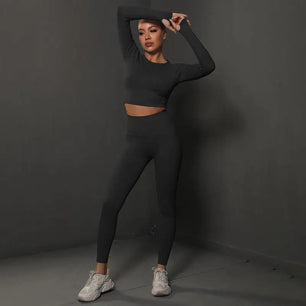 Women's Spandex O-Neck Long Sleeves Workout Yoga Fitness Set