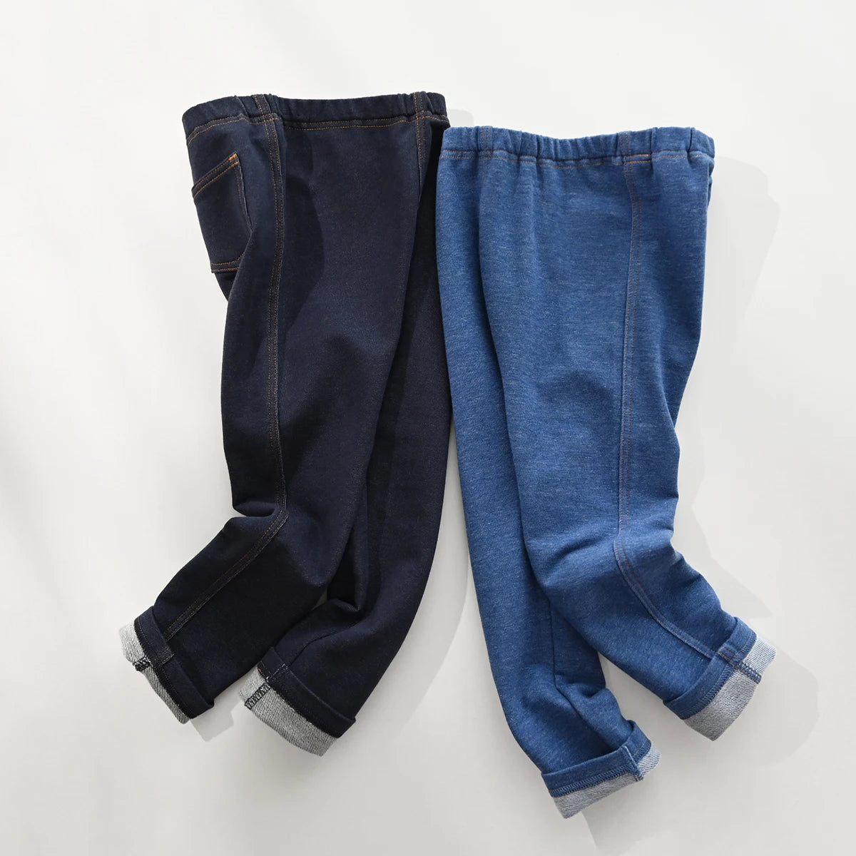 Kid's Cotton Elastic Waist Closure Solid Pattern Casual Denim Pants