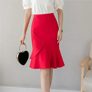 Women's Polyester Elastic High Waist Solid Pattern Casual Skirts