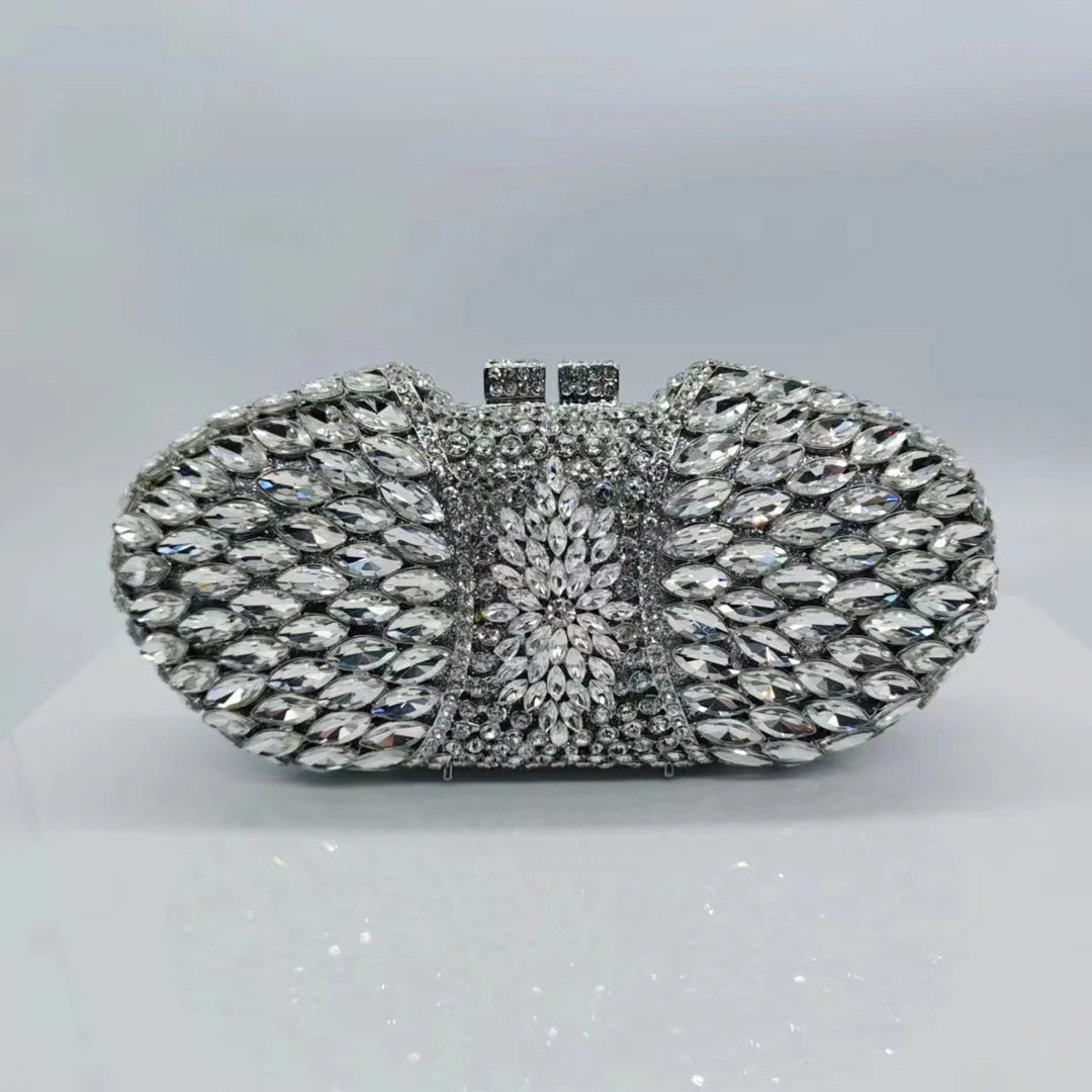 Women's Metallic Hasp Closure Rhinestone Bridal Wedding Clutch