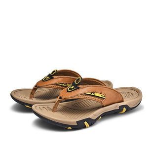 Men's Genuine Leather Clip Toe Breathable Flip Flops Slippers