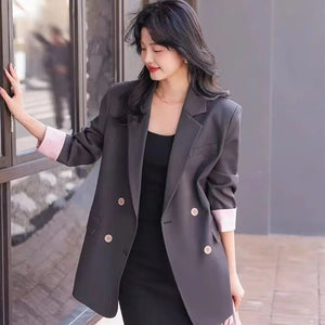 Women's Cotton Notched Long Sleeves Single Breasted Blazer