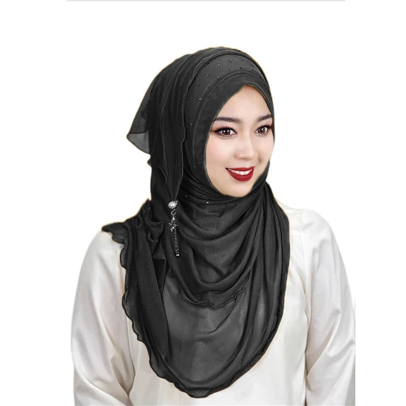 Women's Arabian Polyester Head Wrap Rhinestone Elegant Hijabs