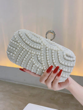 Women's Metallic Hasp Closure Rhinestone Classic Wedding Clutch