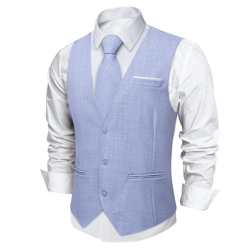 Men's Cotton V-Neck Sleeveless Plain Single Breasted Formal Vests