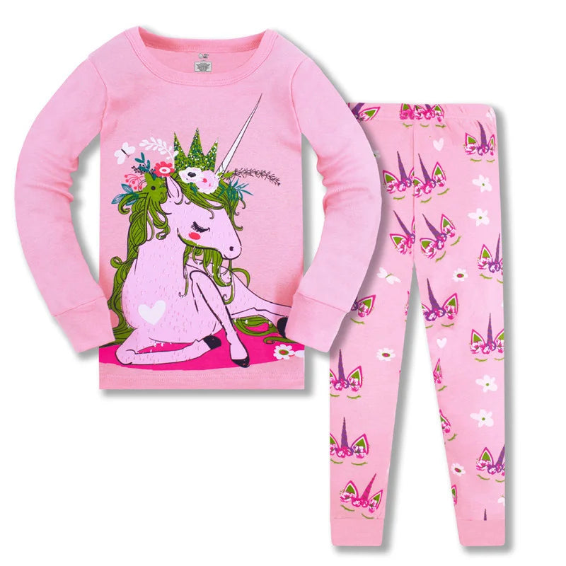 Kid's Girl Spandex O-Neck Long Sleeve Cartoon Sleepwear Set