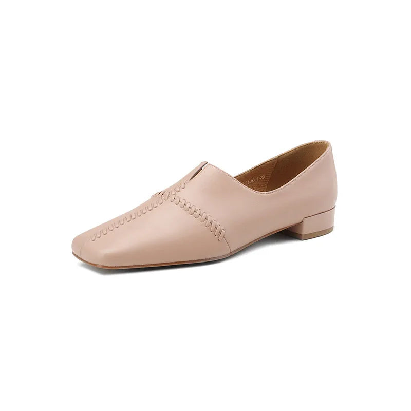 Women's Genuine Leather Square Toe Slip-On Closure Flat Shoes