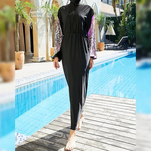 Women's Arabian Nylon Full Sleeves Printed Pattern Swimwear Dress