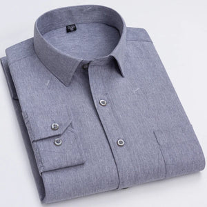 Men's Cotton Turn-Down Collar Long Sleeve Single Breasted Shirt