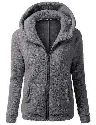 Women's Polyester Long Sleeves Solid Pattern Zipper Hooded Jacket