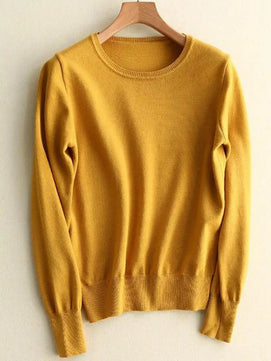 Women's Polyester O-Neck Full Sleeves Solid Pattern Sweater