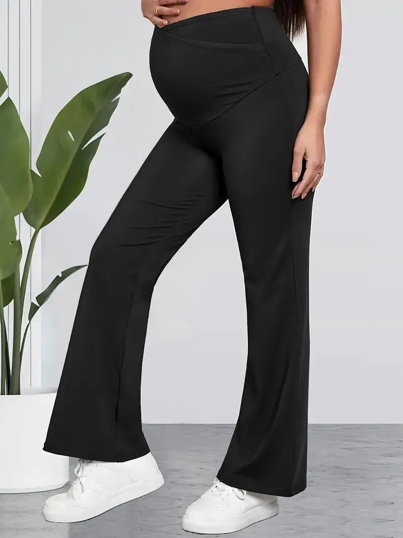 Women's Polyester High Waist Solid Pattern Maternity Trouser