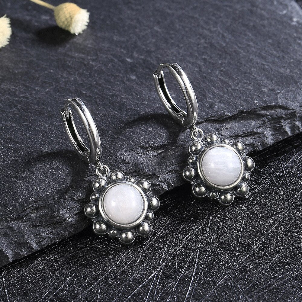 Women's 925 Sterling Silver Moonstone Wedding Hoop Earrings