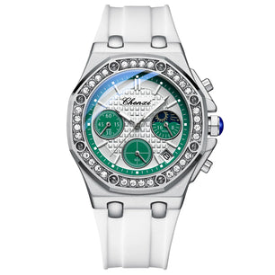 Women's Stainless Steel Round Shaped Rhinestone Quartz Watch