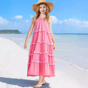 Kid's Girl Polyester Sleeveless Pleated Pattern Party Dress