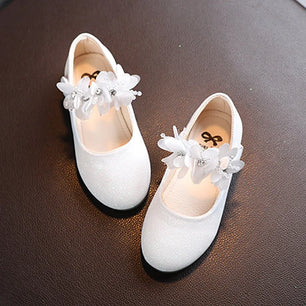 Kid's Girls Leather Round Toe Slip-On Closure Wedding Shoes