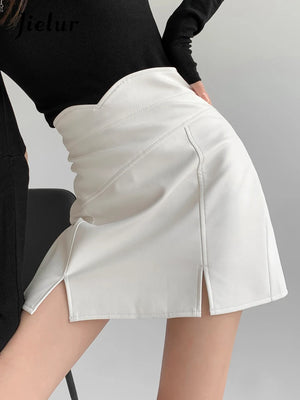 Women's Faux Leather High Waist Solid Pattern Casual Wear Skirts