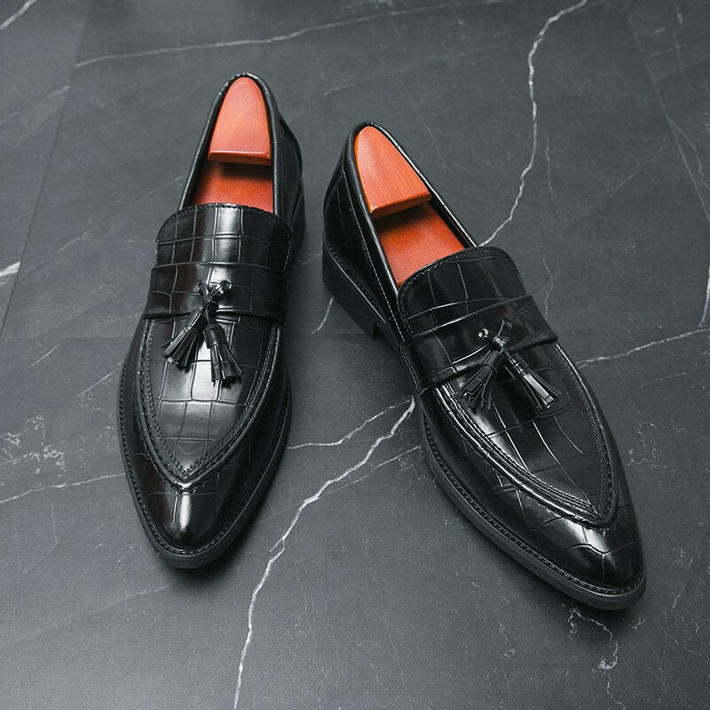 Men's Genuine Leather Pointed Toe Slip-On Closure Luxury Shoes