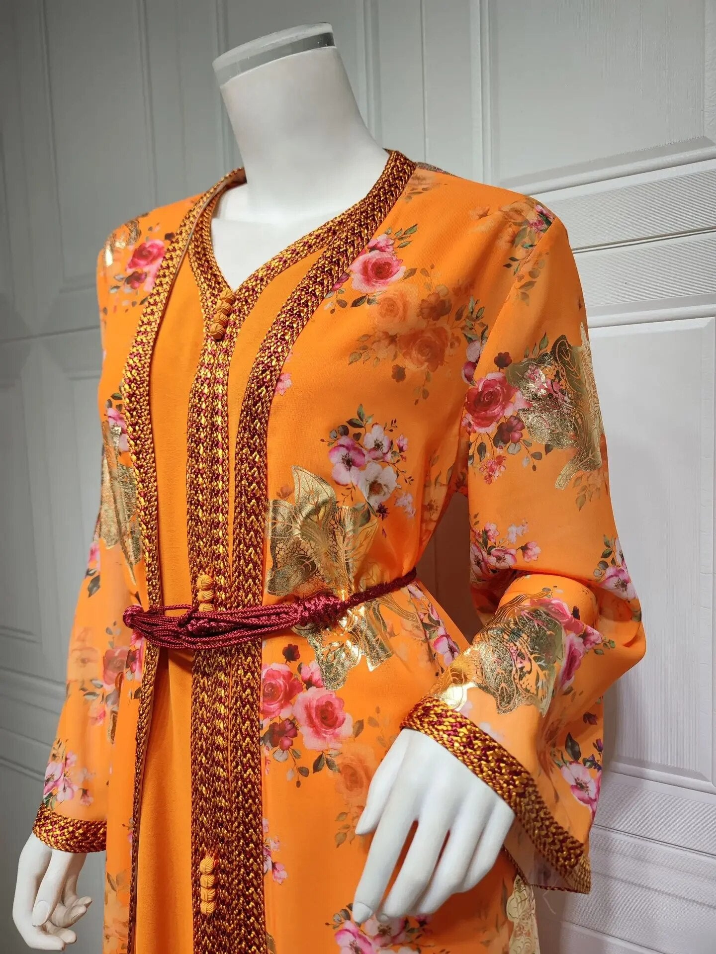 Women's Arabian Polyester Full Sleeves Floral Pattern Casual Dress