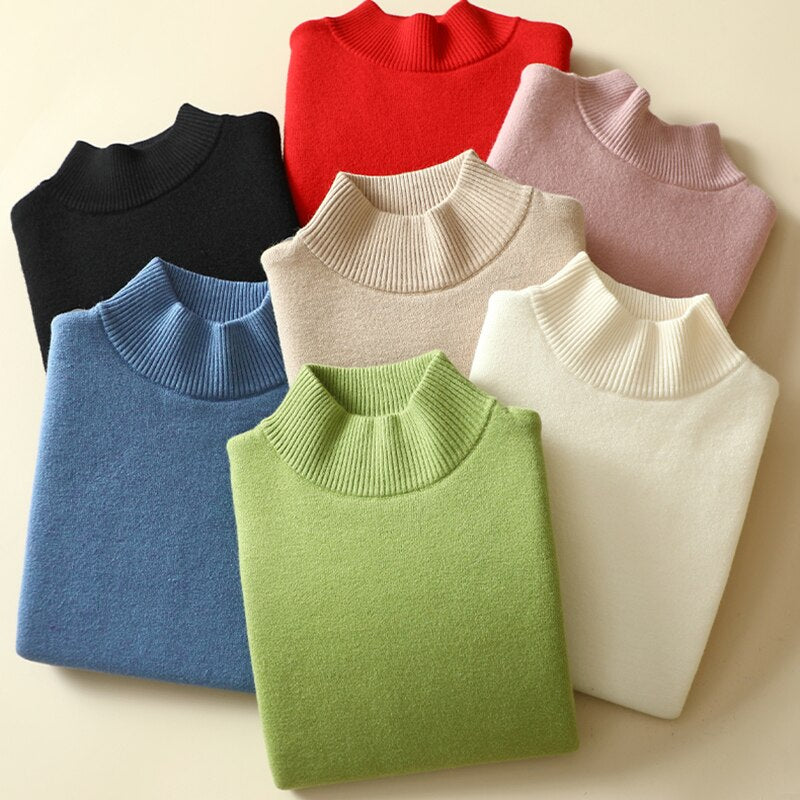 Women's Acrylic Mock Neck Full Sleeves Casual Pullover Sweater